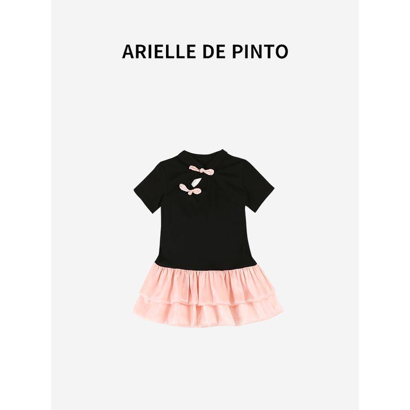 French Arielle De Pinto Girls' Chinese Style Butterfly Backless T-Shirt Dress Summer Dress for Girls