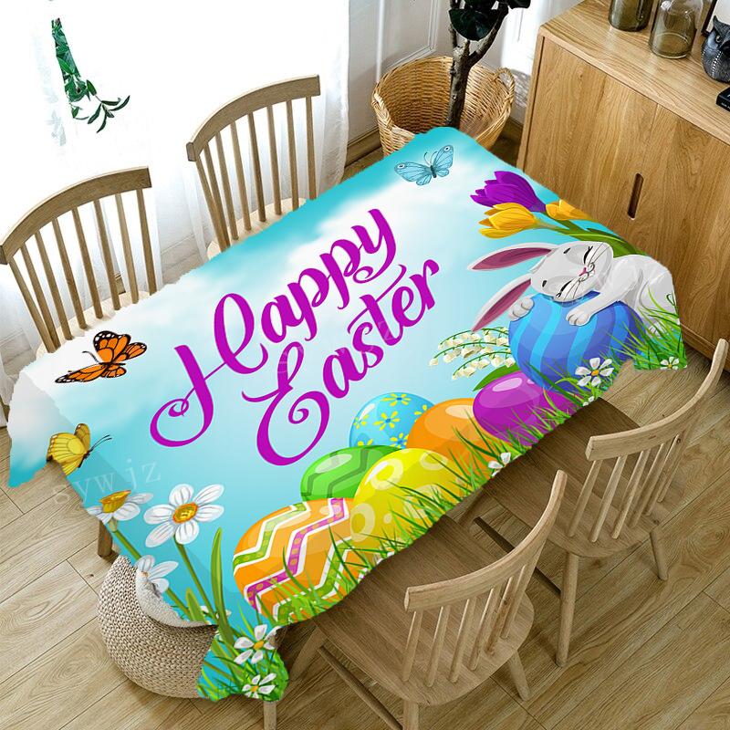 Скатерть с принтом «Яйцо и кролик» Пасхальная скатерть для вечеринки, Дня Благодарения, Рождественский праздничный стол, праздничные украшения, аксессуары