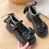 Women Thick Platform Lolita Shoes Party Pumps New Bow Chain Dress Shoes Fashion Leather Shoes
