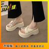 Korean Version of Fairy Wind Thick-soled Heightening Beach with Skirt Sandals 2025 New Fashion Rhinestone Cover Toe Cool Slippers Woman
