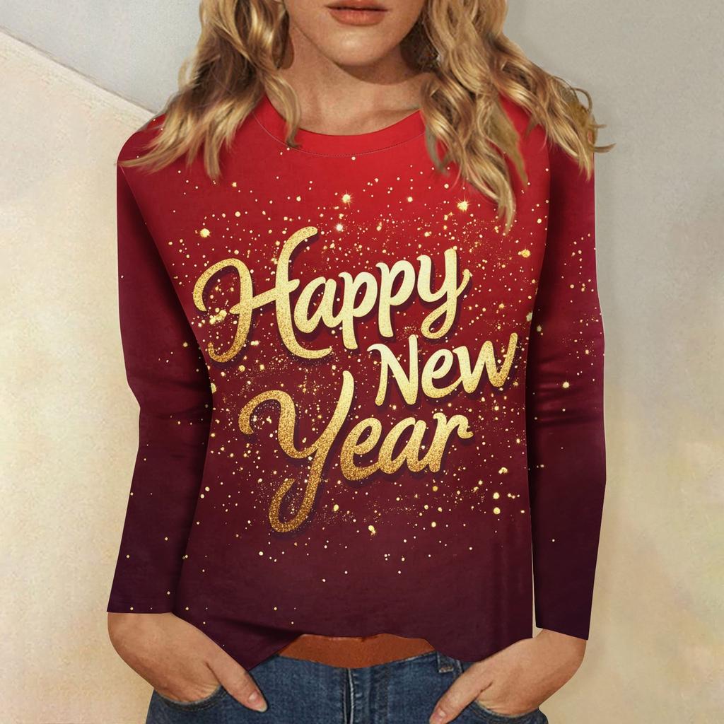 Женская осенне-зимняя футболка с круглым вырезом и длинным рукавом с принтом