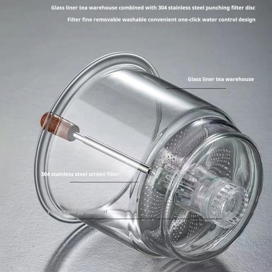 800ml Teapot Water Separation Glass Glass Teapot Wooden Handle Heat-Resistant Precise Pouring Tea Kettle Easy To Clean Tea Pot for Loose Tea Brewing