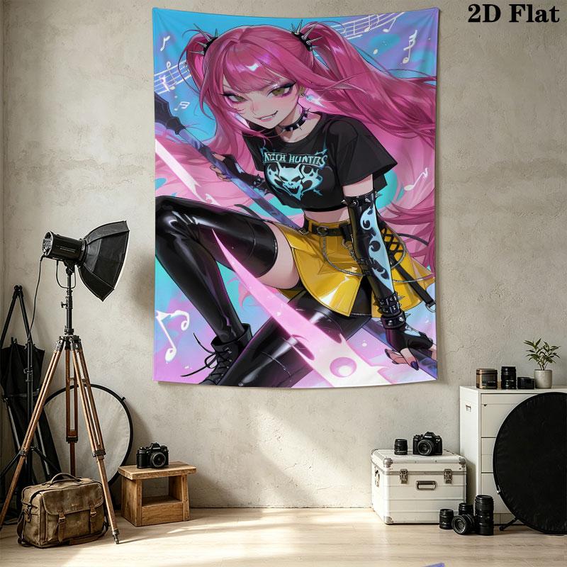 Kpop Demon Hunters Wall Tapestry Aesthetic Wall Hanging Printed Fabric Blanket Decorative Tapestries For Bedroom Living Room Home Decor