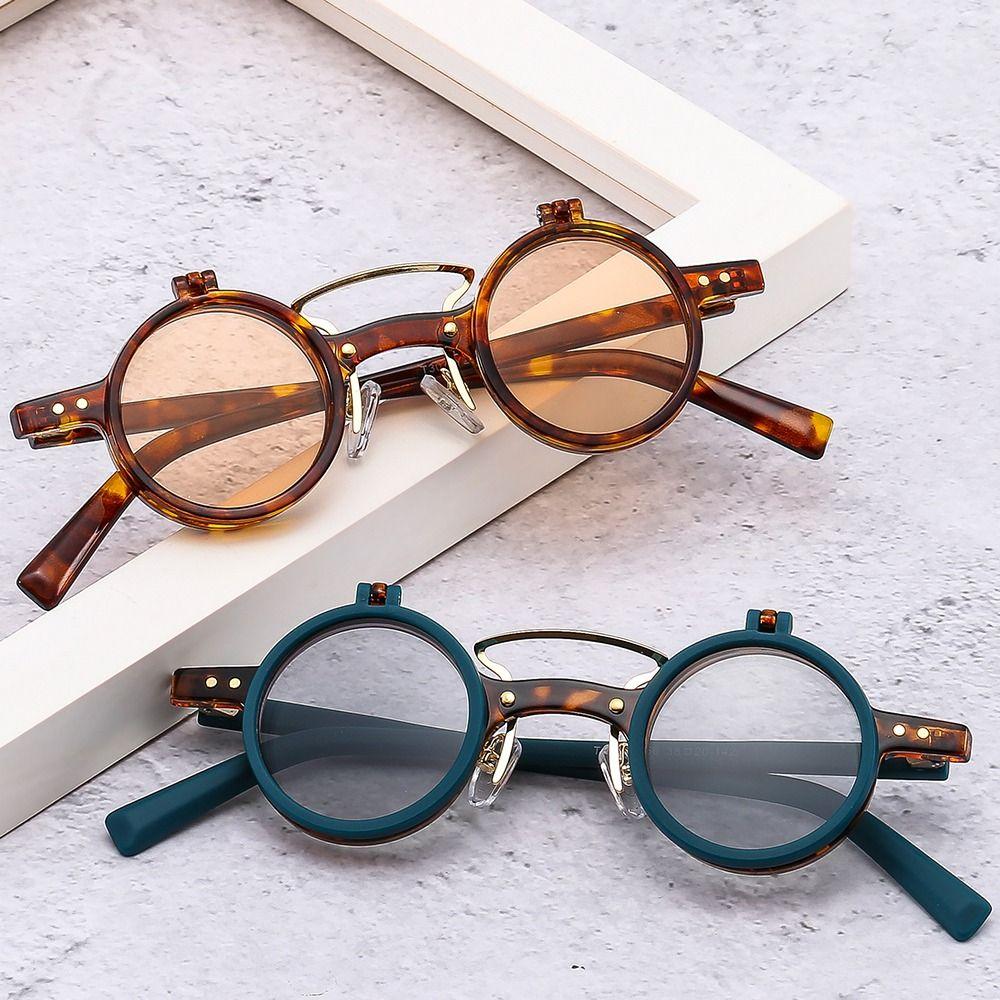 Steampunk Flip Up Sunglasses Retro Rivets Vintage Small Round Popular Sun Glasses Double -Layer Flip Lens Punk Eyeglasses Uv400