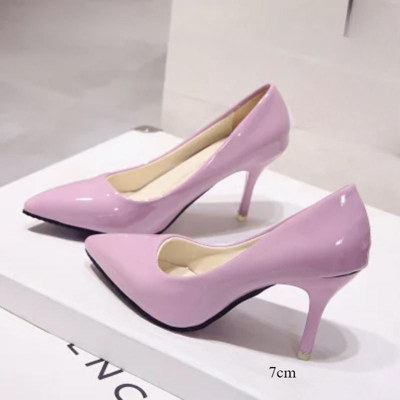 New Solid Color Pumps Women High Heel Shoes Female Fashion Patent Leather Sexy Pointed Toe Thin Heel Wedding Shoes Size 44