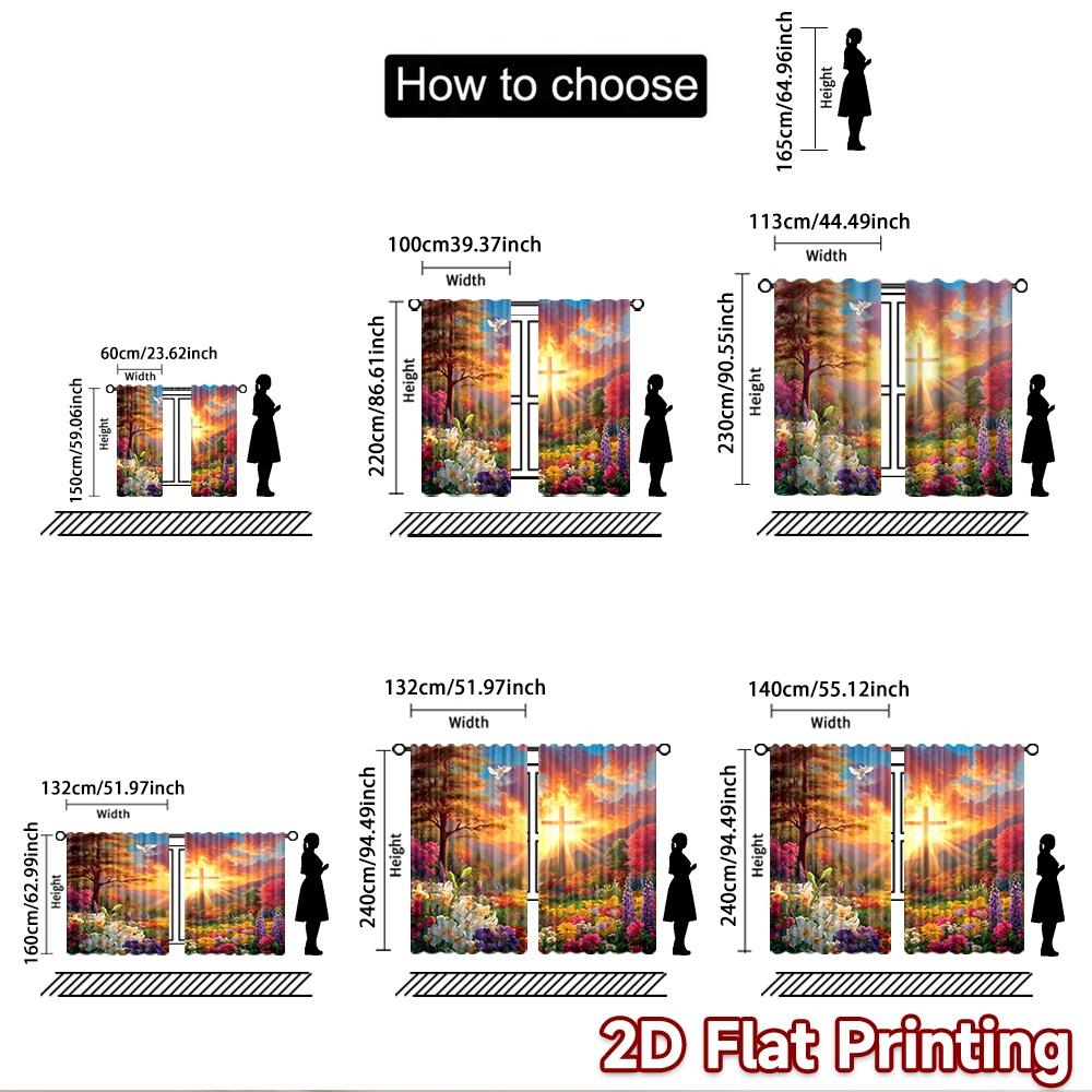 2D flat printing 2pcs Window Drapes Easter Lily Cross Dove Sunrise Digital Printed Polyester Drapes Holiday Decorations for New