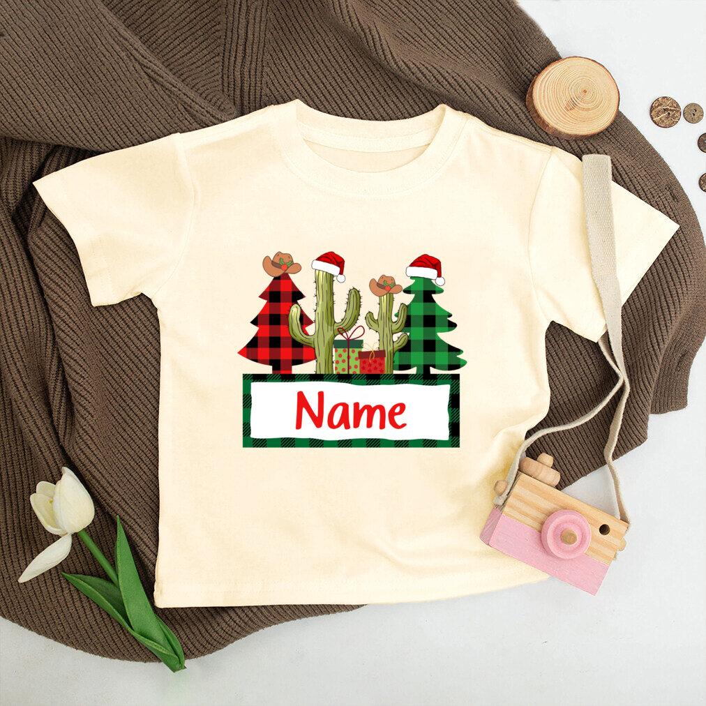 Персонализированная Рождественская Детская Футболка Имя Рождественская Вечеринка Наряд для Мальчика Девочки Детская Футболка в Ретро Стиле Малыш Рождество Праздничные Футболки