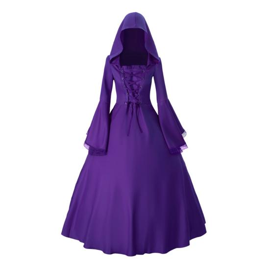 Women Gothic Hooded Witch Dress Vintage Medieval Victorian Dress Halloween Renaissance Cosplay Gown for Makeup Parties Role-Playing