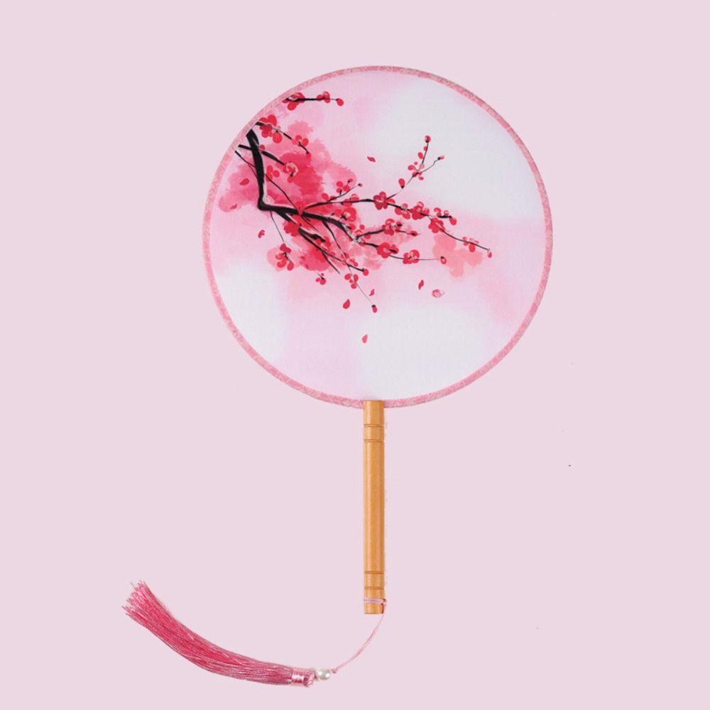 Ручной веер с вышивкой и кисточками, шелковый веер, классический китайский стиль, круглый веер, домашний декор