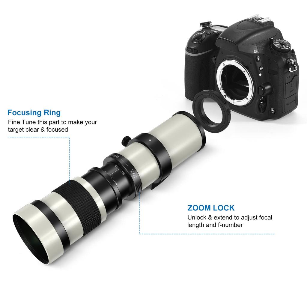 Lightdow Telephoto Zoom Lens for Canon Lens for Canon EOS Kiss X10i X9i X9 X8i X7i X6i X5 X4 X3 X2 X90 420-800mm F/8.3-16 EF/EF-S X10/250D