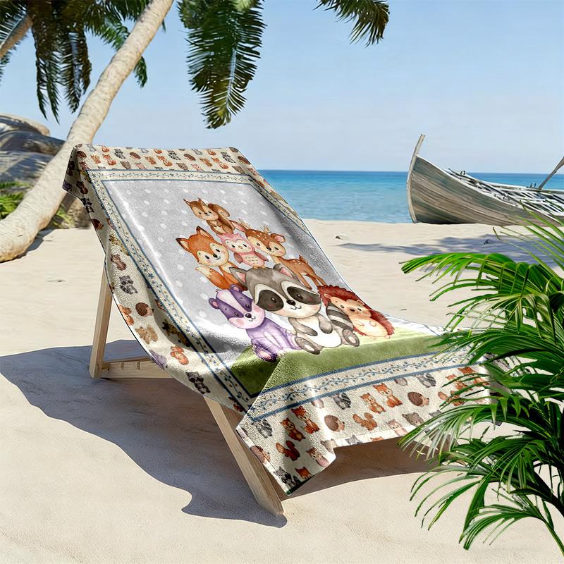 Cute Animal Puzzle Print Beach Towel, Large Soft Quick Dry Towel for Beach Camping Swimming