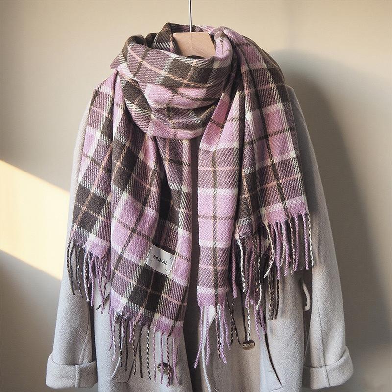 Autumn and Winter New Fashion Korean Striped Student Scarf Shawl Dual Purpose Women's Outer Wear Warm and Skin Friendly Scarf