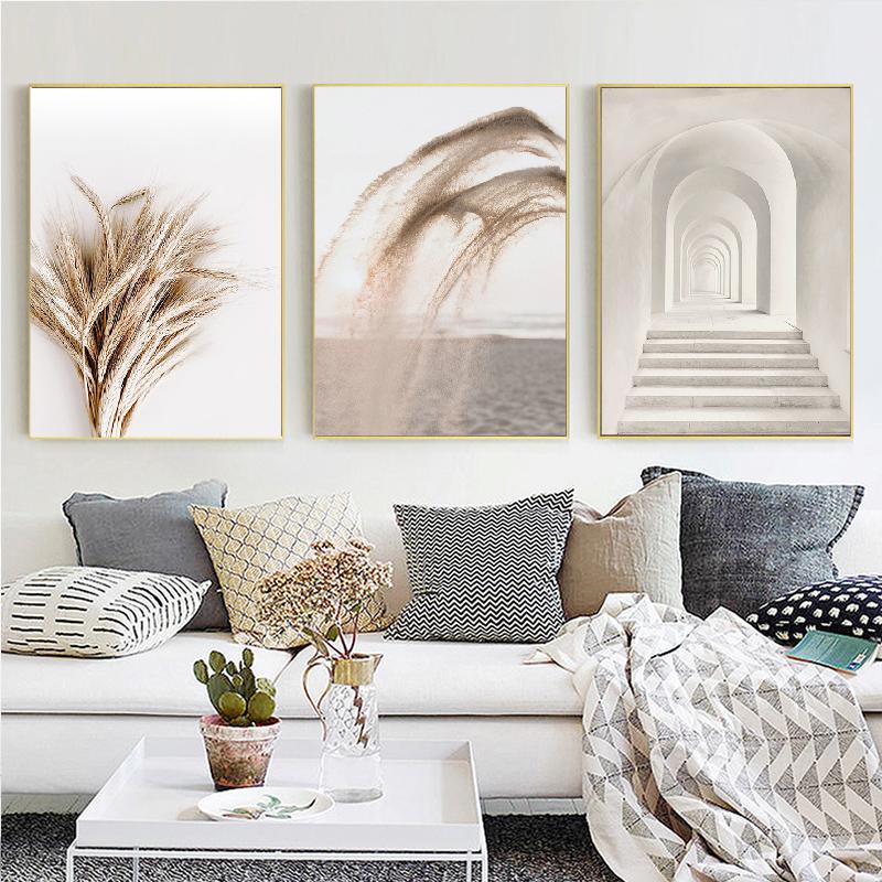 Скандинавский бежевый тростник, трава одуванчика, натуральный настенный постер, настенный художественный холст, картина, постер, фотографии для спальни, декор для гостиной