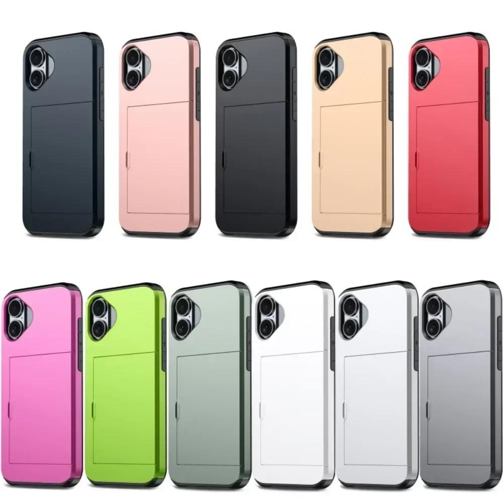 Чехол для телефона iPhone 16 SE 15 14 Plus 13 12 Pro Max, чехол-кошелек, держатель для кредитных карт, выдвижной карман, двухслойный защитный чехол
