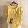 Women's Fashion Cat Prined Short Sleeve T-shirt Loose Cotton Shirt Casual Loose Summer Blouse Tops Plus Size