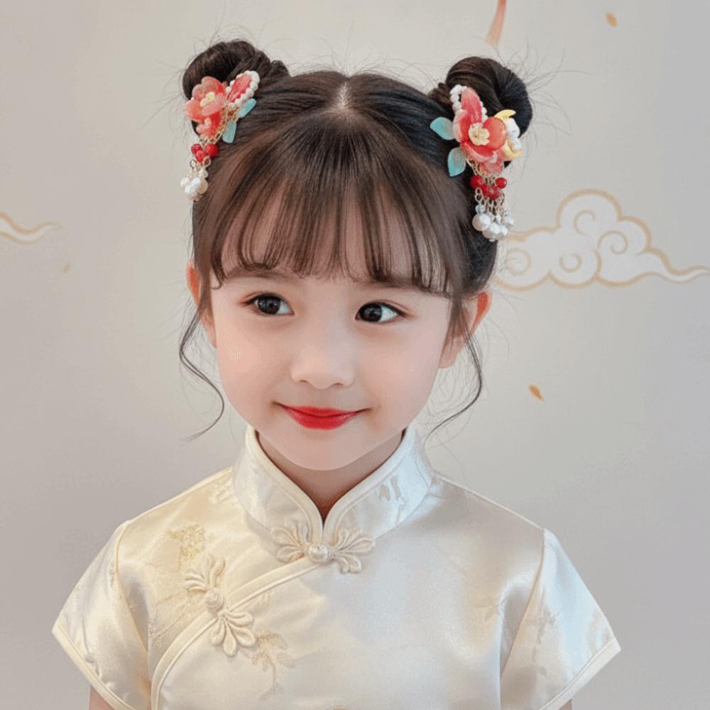 1 Pair Floral Tassel Pearl Bunny Hair Clips Double Clip Fairy Hairpins Princess Styling