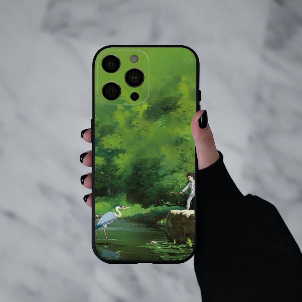 T-The Boy and the Heron Anime Phone Case For iPhone 17pro,16,15,14,13,12,11 Plus,Pro Max,XS,Soft Silicone Black Cover