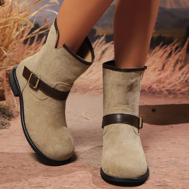 2024 Новый стиль сапог для женщин зимняя мода повседневная ходьба теплые пряжки декоративные модные сапоги до середины икры