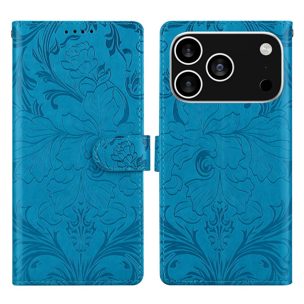For iPhone 17 Pro Max Leather Case Imprinted Floral Pattern Wallet Stand Flip Phone Cover