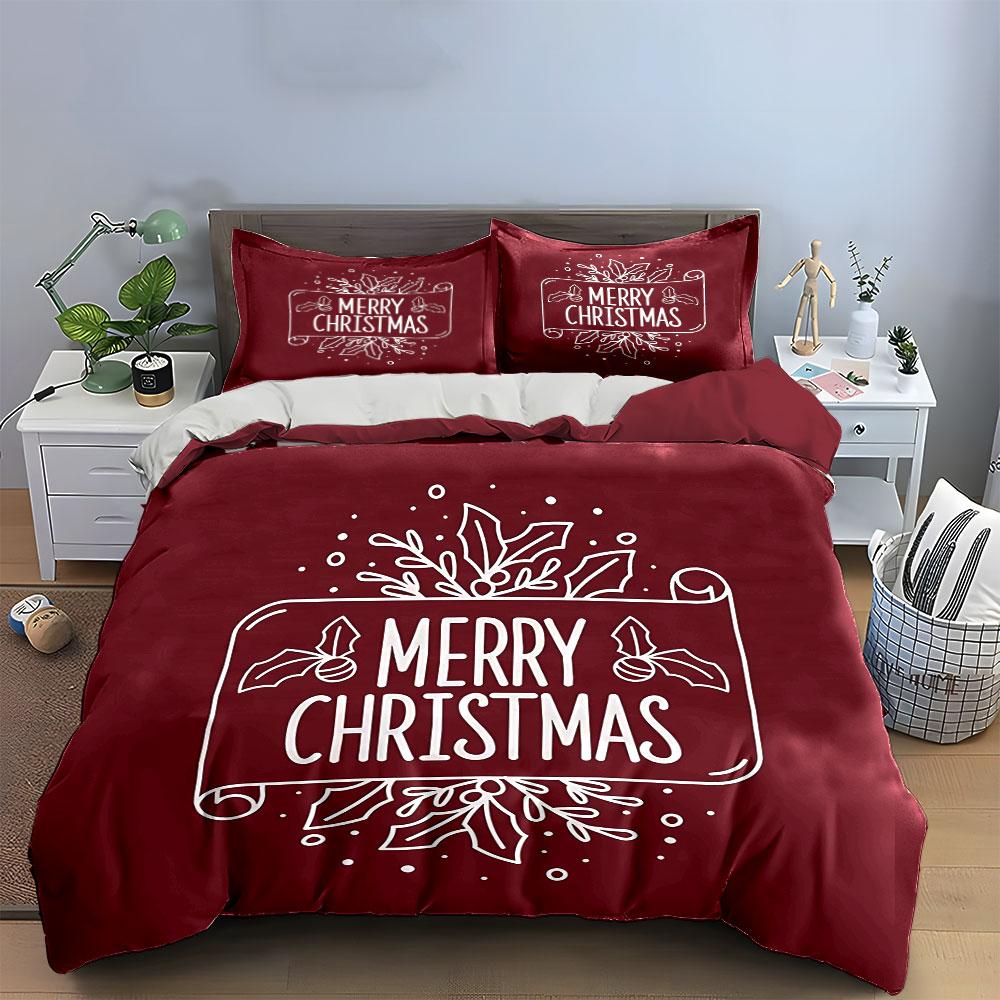 Merry Christmas Holly Design Bedding Duvet Cover Set Duvet Cover Pillowcases (1*Duvet Cover 2*Pillowcases, without duvet insert)