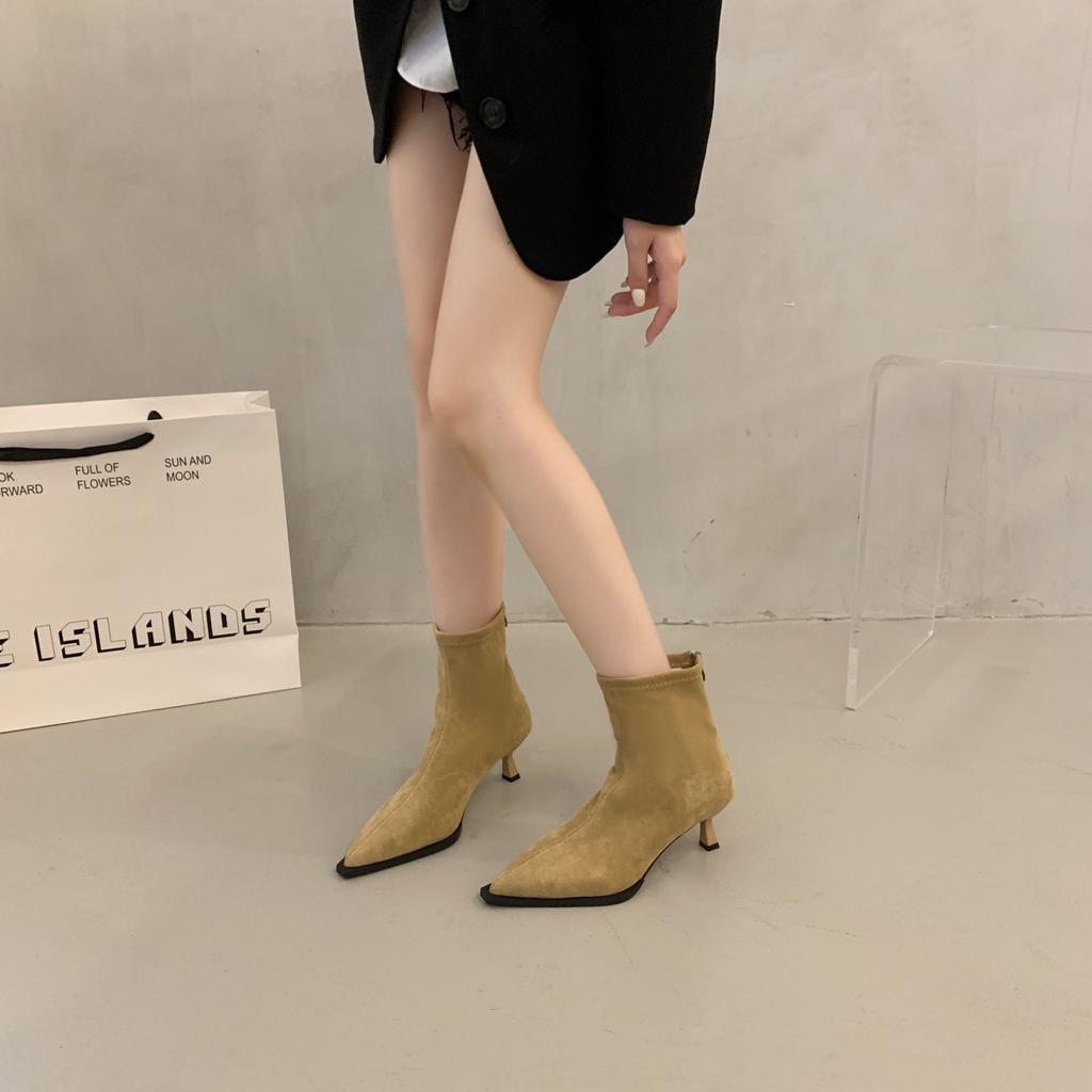 Suede Pointed Pleated Piled Boots Women's 2025 Autumn and Winter New Removable Two-wear Thin Heel Boots High Heel Short Boots