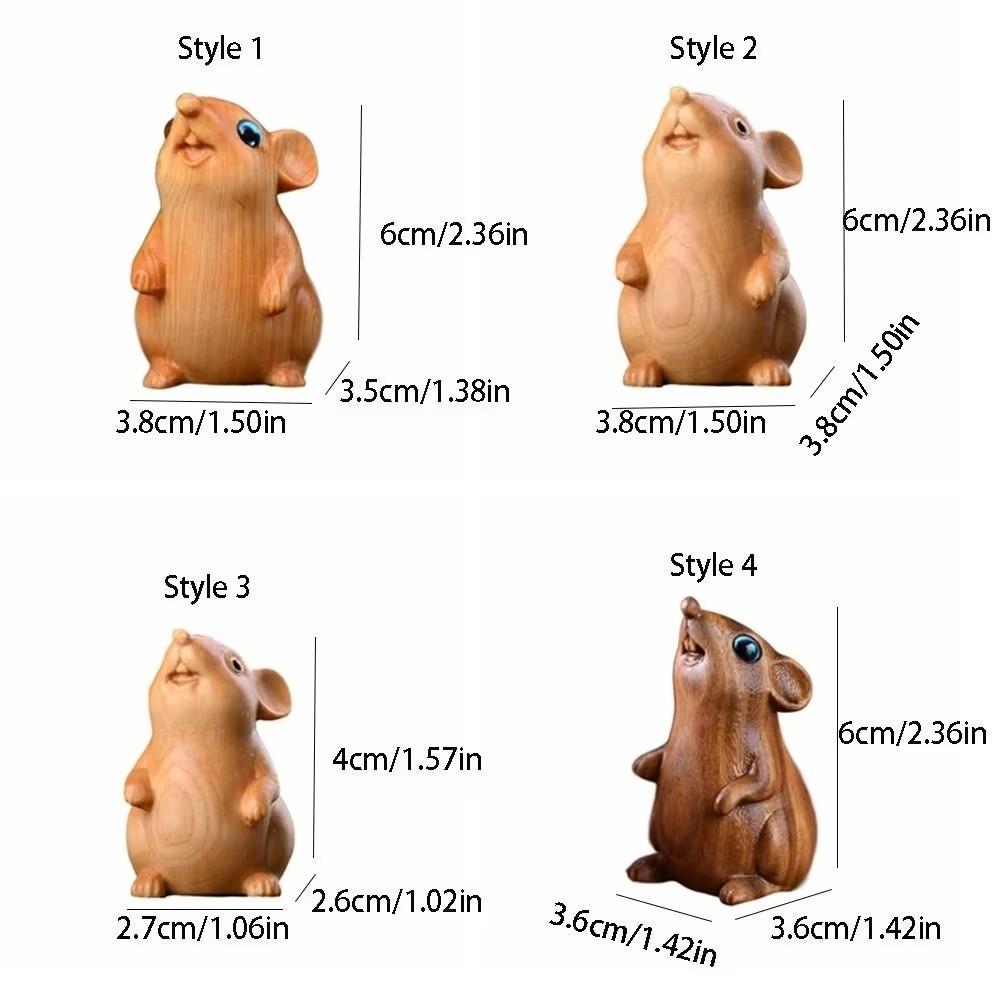 Cute Hamster Statue Funny Decorative Animal Figurine New Wood Carved Zodiac Mouse Office Gift