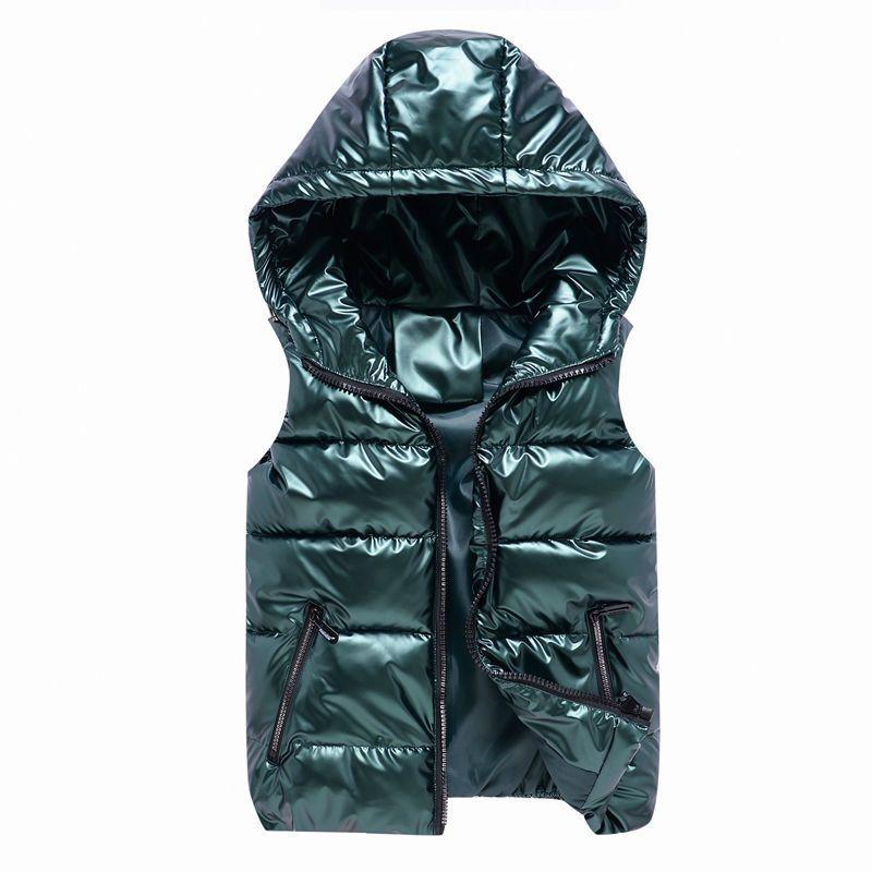 Блестящая куртка-пуховик без рукавов, осенне-зимняя, новая, утепленная, жилетка, короткая, хлопковая, жилетка с капюшоном