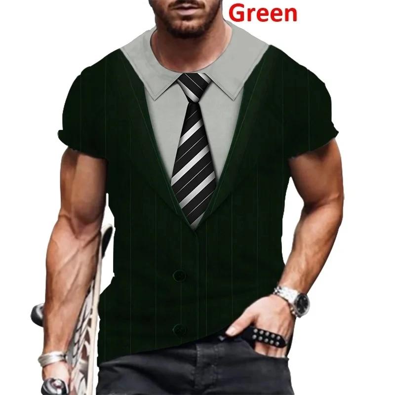 Летний мужской костюм с принтом банта, футболка с галстуком-бабочкой, модный короткий рукав, круглый вырез, большой размер, удобный топ