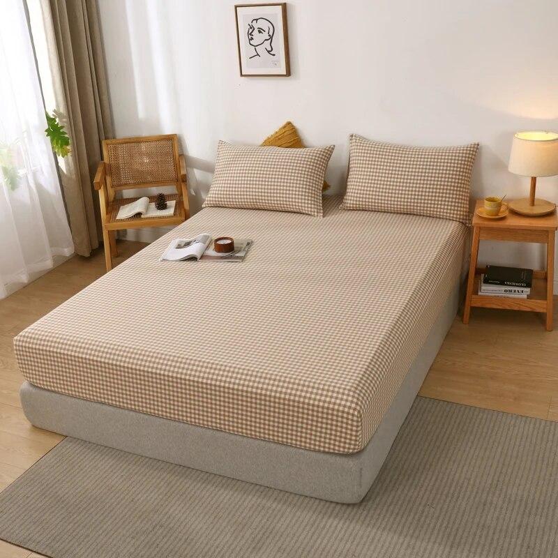 Высококачественный защитный чехол для матраса из 100% хлопка, регулируемая простыня 160x200, без наволочки, в клетку