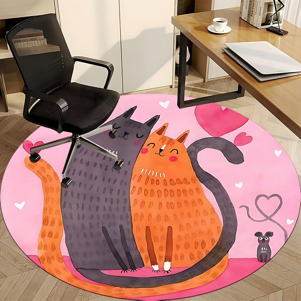 1pc Cats Love Office Round Area Rug, Indoor Mat Suitable ForOffice, Under Office Chairs Bedroom Living Room Home Decor, Room Deco T198