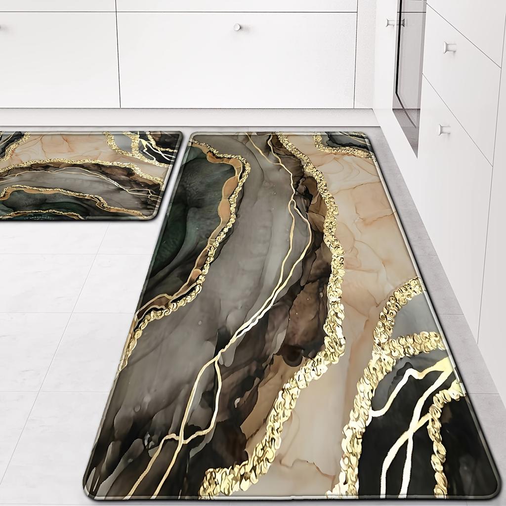 Роскошный мраморный кухонный коврик в золотистую полоску, мягкий утолщенный кухонный коврик, водонепроницаемый нескользящий маслостойкий напольный коврик, коврик для бега