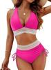 Customized European and American split swimsuit female sexy solid color V-neck tight backless high waist bikini high elasticity