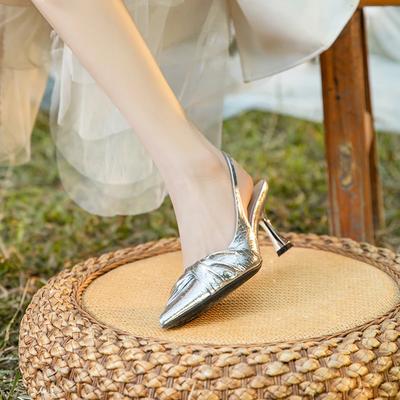 Золотистые плиссированные сексуальные женские босоножки с острым носком на высоком каблуке, модные банкетные босоножки на высоком каблуке, женская обувь на высоком каблуке