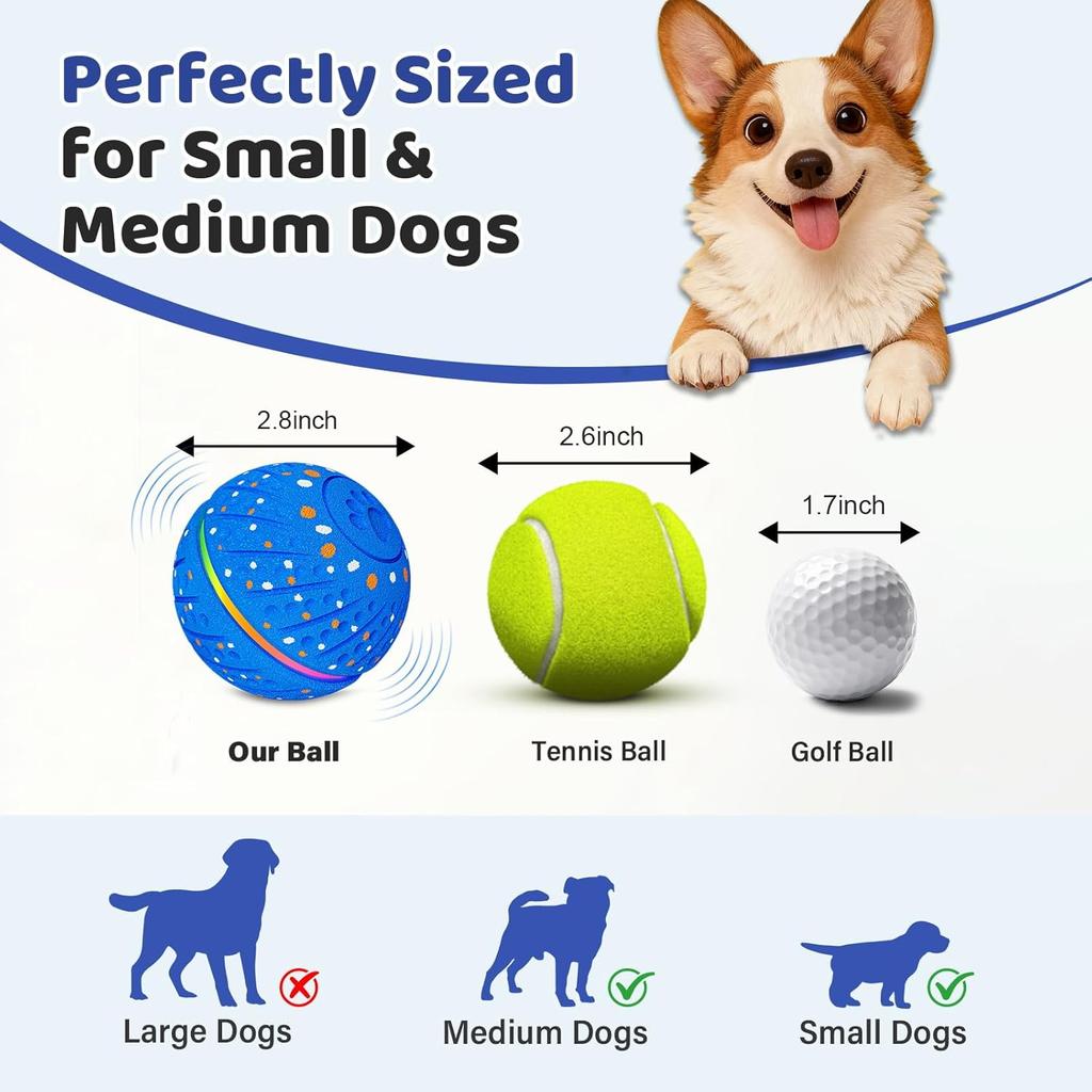 Interactive Dog Toy Ball Smart Moving Automatic Rolling Bouncing Pet Ball with RGB Lights E-TPU Durable 3 Play Modes for Small Medium Dogs