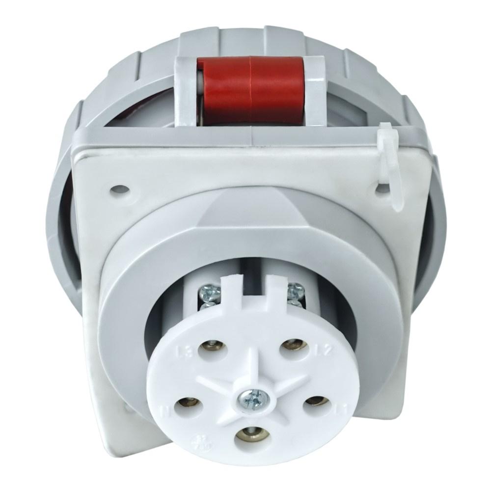 Angled Power Socket 32A 5P 400V IP67 Industrial Red