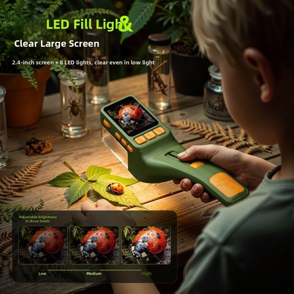 2.4Inch Screen Bug Catcher Microscope 8 LED Fill Light Pocket Microscope Kids Microscope  Girls