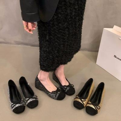 Мода Женская Корейская Обувь Женская Обувь Платформа Смешанные Цвета Бант Слипоны Увеличение Роста Низкий Каблук Квадратный Носок Мелкий Вырез