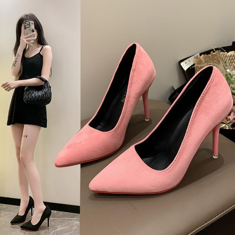 2024 Новые простые женские офисные туфли из однотонной замши с острым носком, женские модные туфли на высоком каблуке, элегантные свадебные женские туфли на высоком каблуке