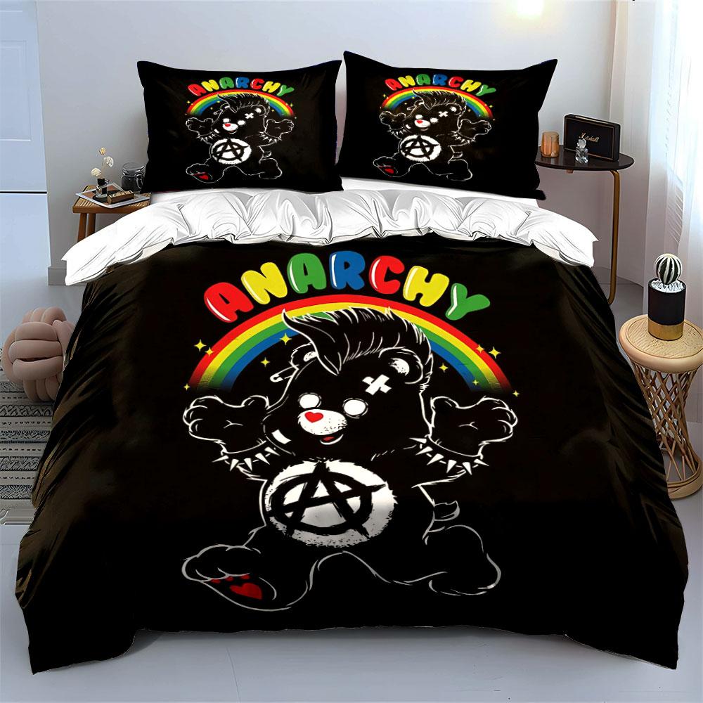 "Rainbow Punk Bear Decor Set" Bedding Set with 1 Duvet Cover 2 Pillowcases Single Double King Queen, Gift