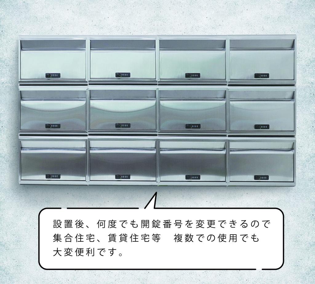 Green Life Wall-Mounted Mailbox (Made in Japan), Stainless Steel, A4 Size Compatible, Combination Lock (Number Changeable), PS-50FD