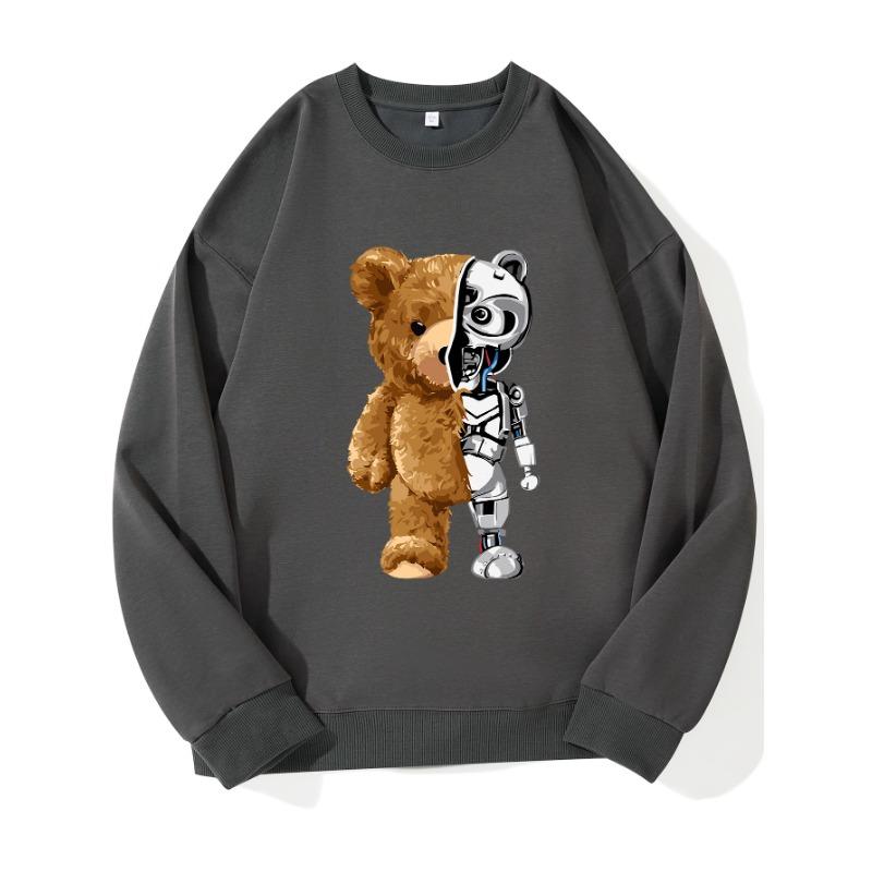 Модный топ с принтом Machine Bear, повседневная спортивная одежда на осень и зиму, хлопковая толстовка
