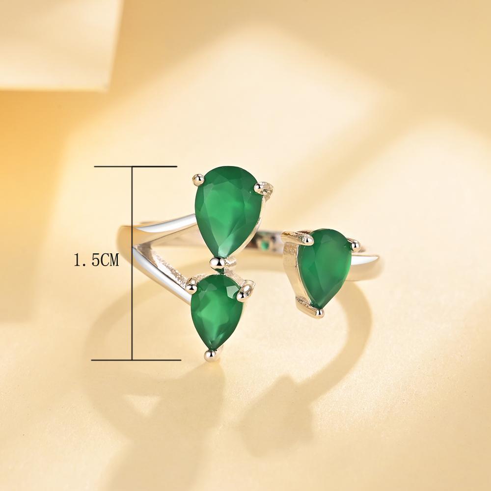 925 Sterling Silver Gemstone Ring with Green Color Agate Pear 4*6mm Fine Jewelry for Women Girls Nice Birthday Gift