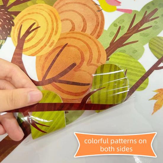 Cartoon Static Window Cling Maple Leaves Fox Animal Sticker Rustic Waterproof Non-Adhesive Sticker Glass Cling for Bedroom Children's Room Bathroom