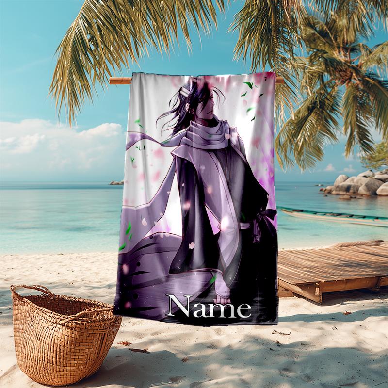 Personalized customized proof beach towel with Byakuya Kuchiki pattern - soft, absorbent, quick-drying, perfect swimming, camping&bathing