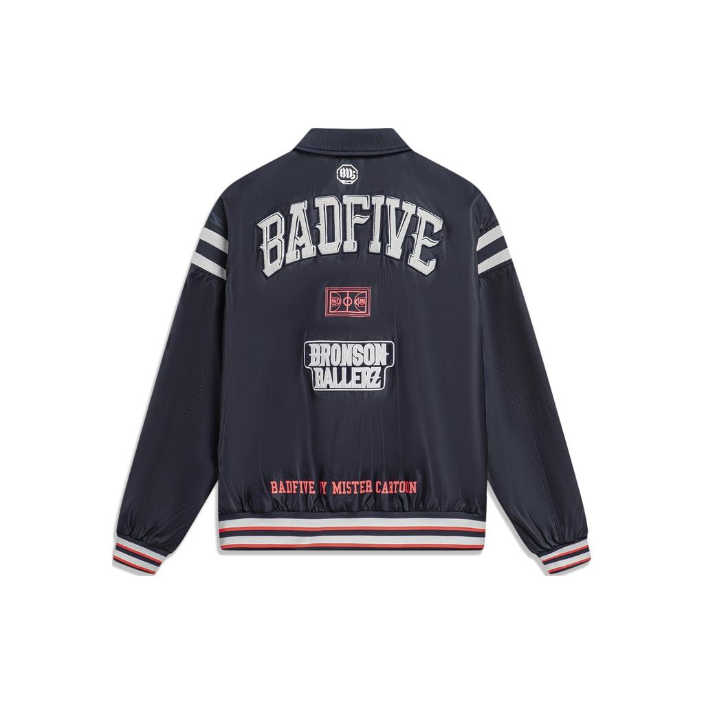 Li Ning X Mister Cartoon Collaboration Anti-Five Series American Vintage Letter Print Polo Neck Long Sleeve Flight Jacket Men jackets AJDT749-1