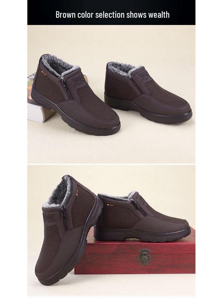 Мужские зимние водонепроницаемые нескользящие ботинки на плюшевой подкладке для пожилых