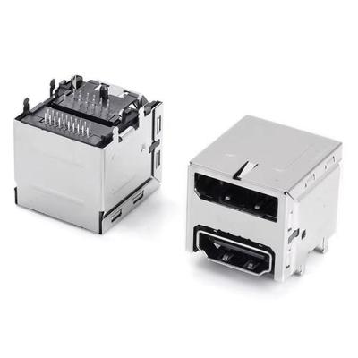 USB 2.0 AF + HDMI Female 90° Розетка «Два в одном», Двухслойная, 20,6 мм DIP с выводами