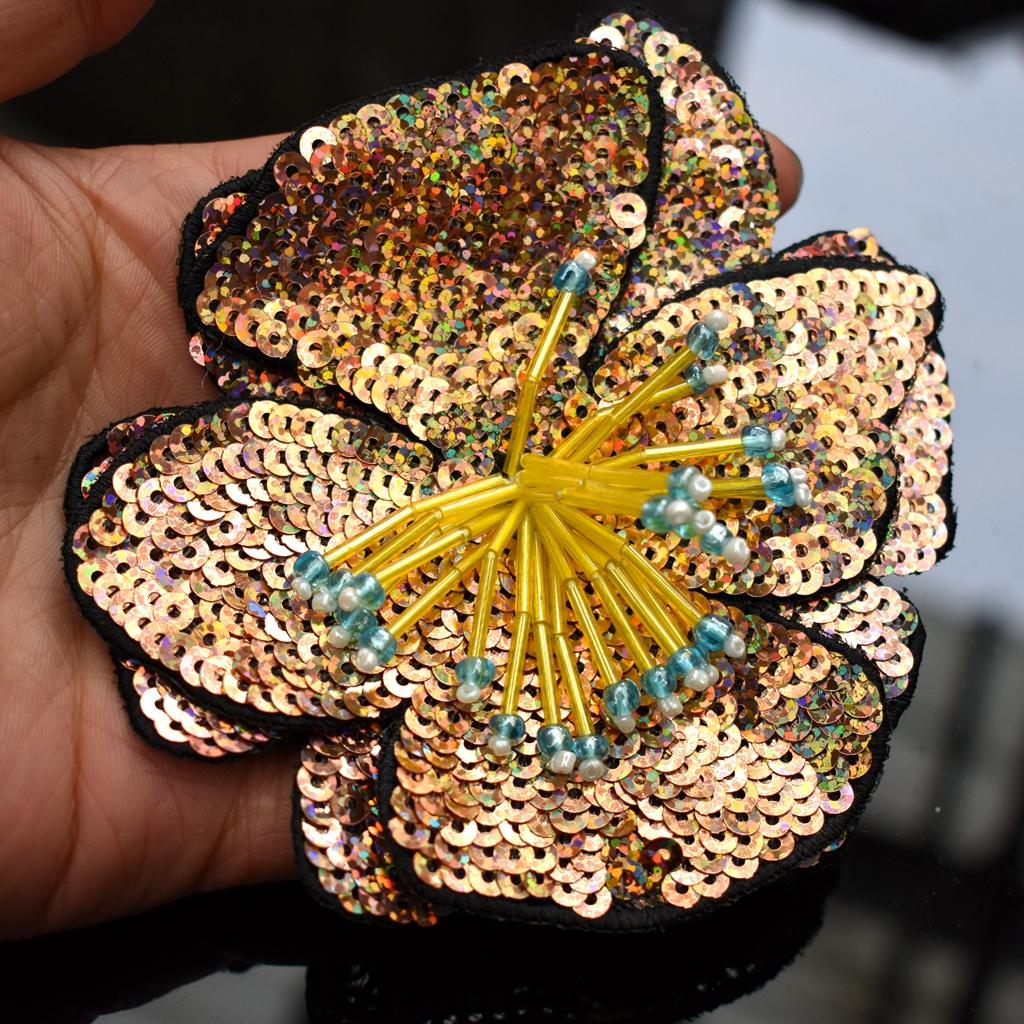 Handmade Beads Embroidery Flower Colorful Sequins Patch Cloth Decorated With DIY Auxiliary Material Large Repair Hole Applique