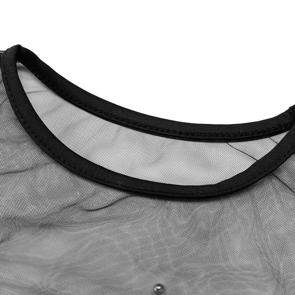 Женское сетчатое боди с круглым воротником и длинными рукавами, плотная однотонная блузка с высокой талией