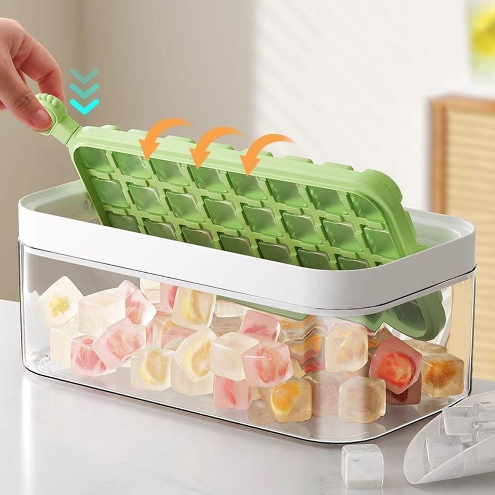 Large Capacity Ice Mould Storage Box Flip Ice Cube Molds Creative 32 Grids Ice Cube Tray Kitchen